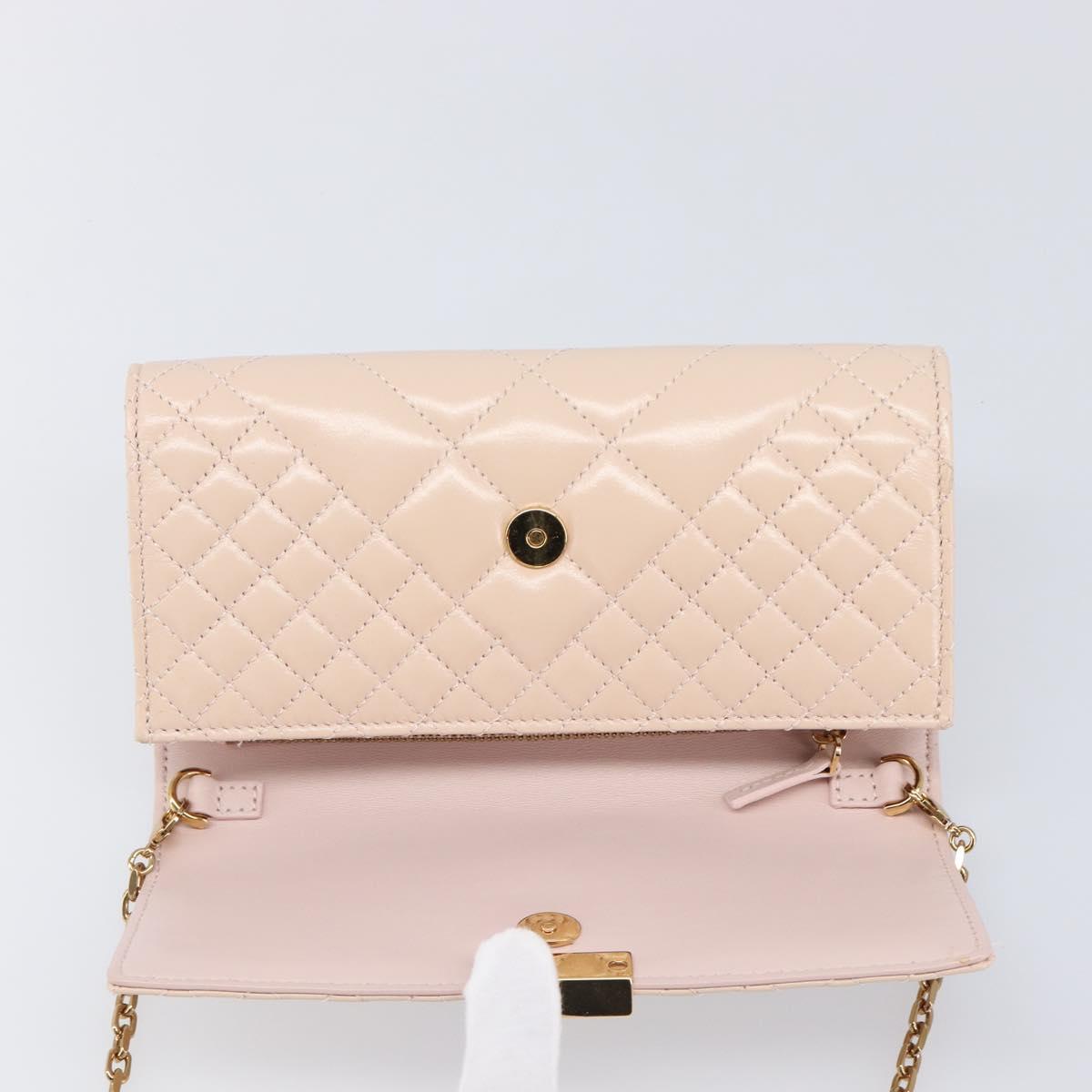 VERSACE Chain Shoulder Wallet Greca Goddess Leather Pink Gold Auth 200704V