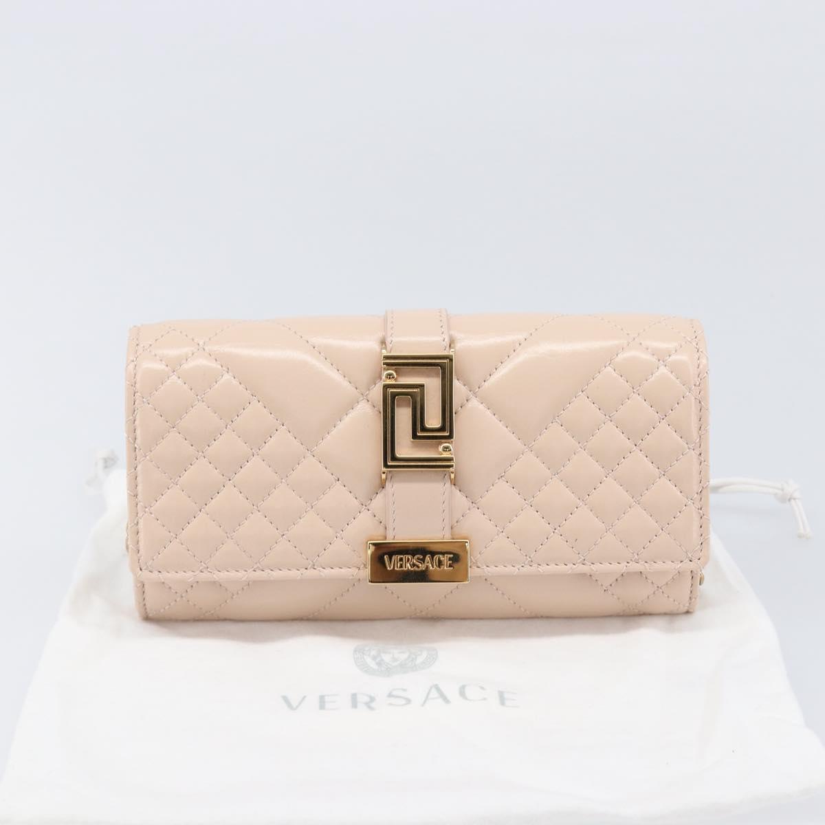 VERSACE Chain Shoulder Wallet Greca Goddess Leather Pink Gold Auth 200704V
