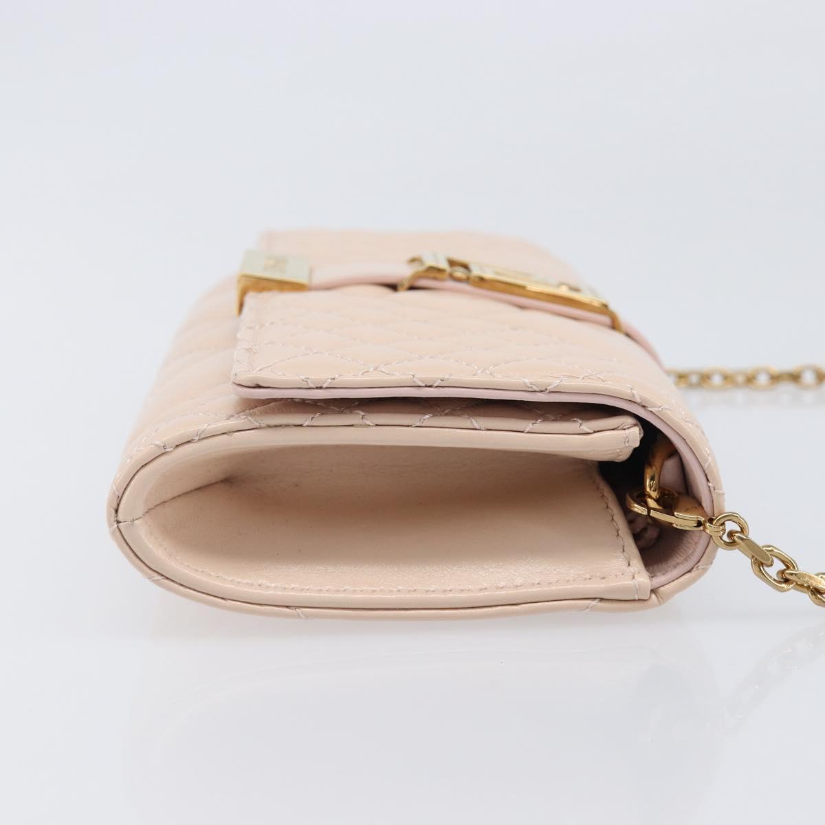 VERSACE Chain Shoulder Wallet Greca Goddess Leather Pink Gold Auth 200704V