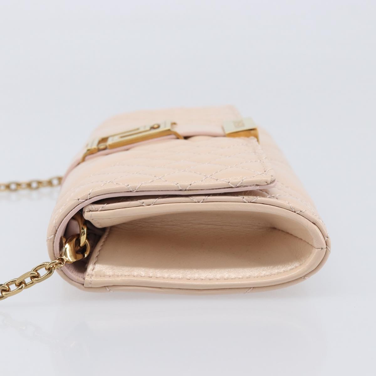 VERSACE Chain Shoulder Wallet Greca Goddess Leather Pink Gold Auth 200704V