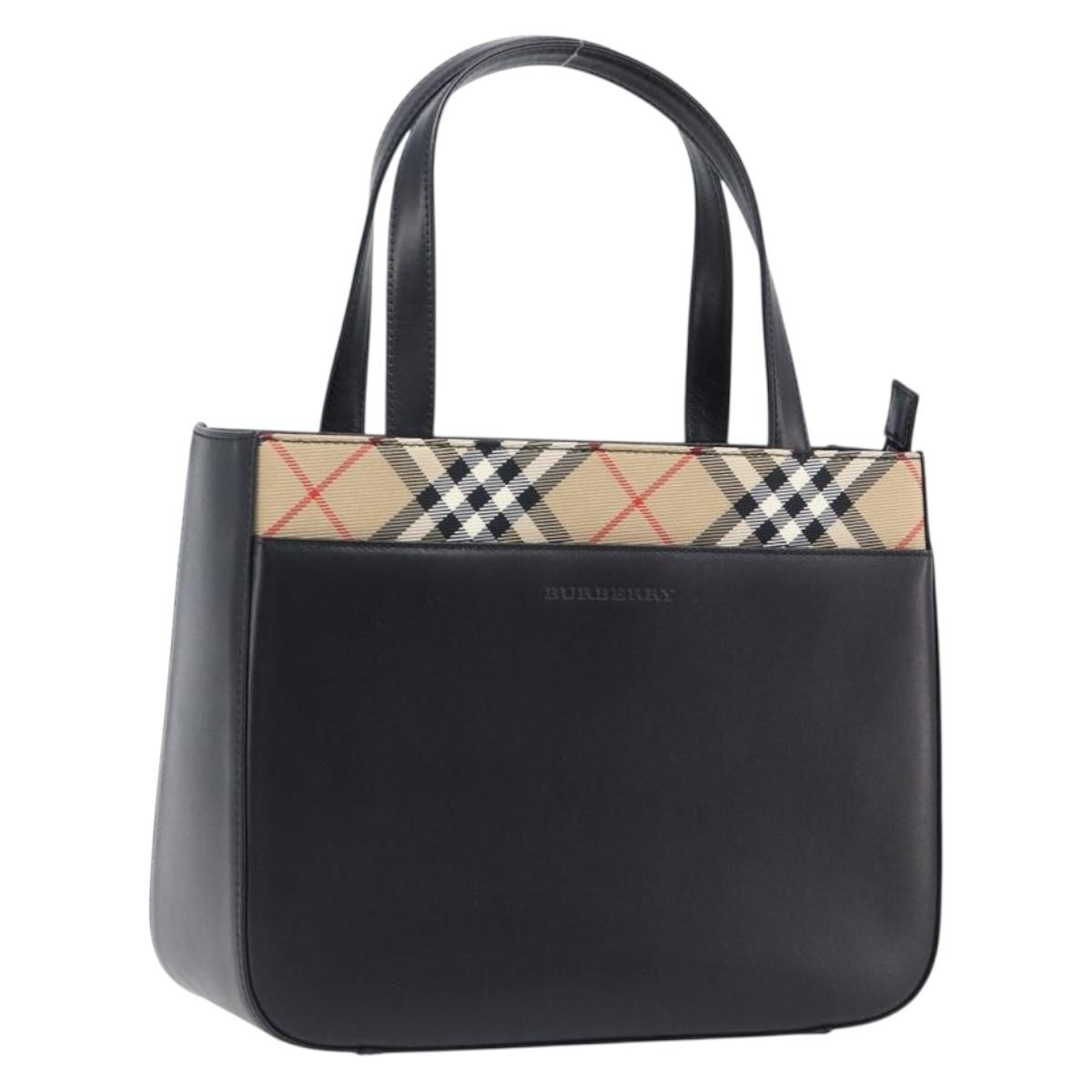 BURBERRY Nova Check Hand Bag Leather Black Silver Auth 200706V