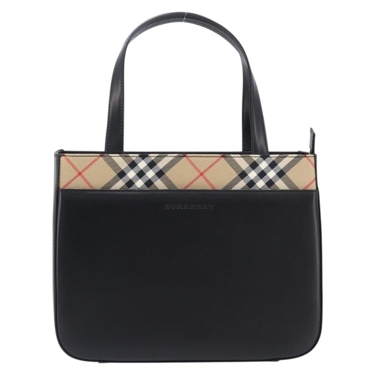 BURBERRY Nova Check Hand Bag Leather Black Silver Auth 200706V