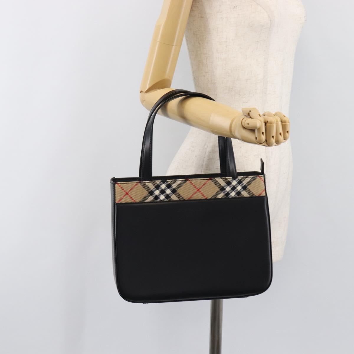 BURBERRY Nova Check Hand Bag Leather Black Silver Auth 200706V
