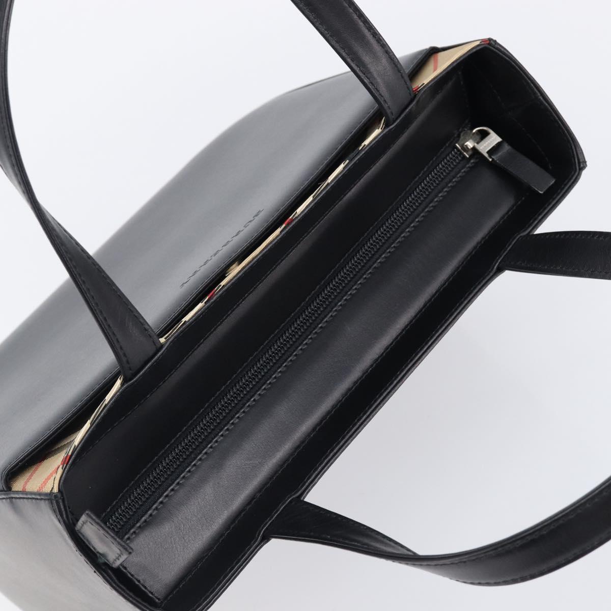BURBERRY Nova Check Hand Bag Leather Black Silver Auth 200706V