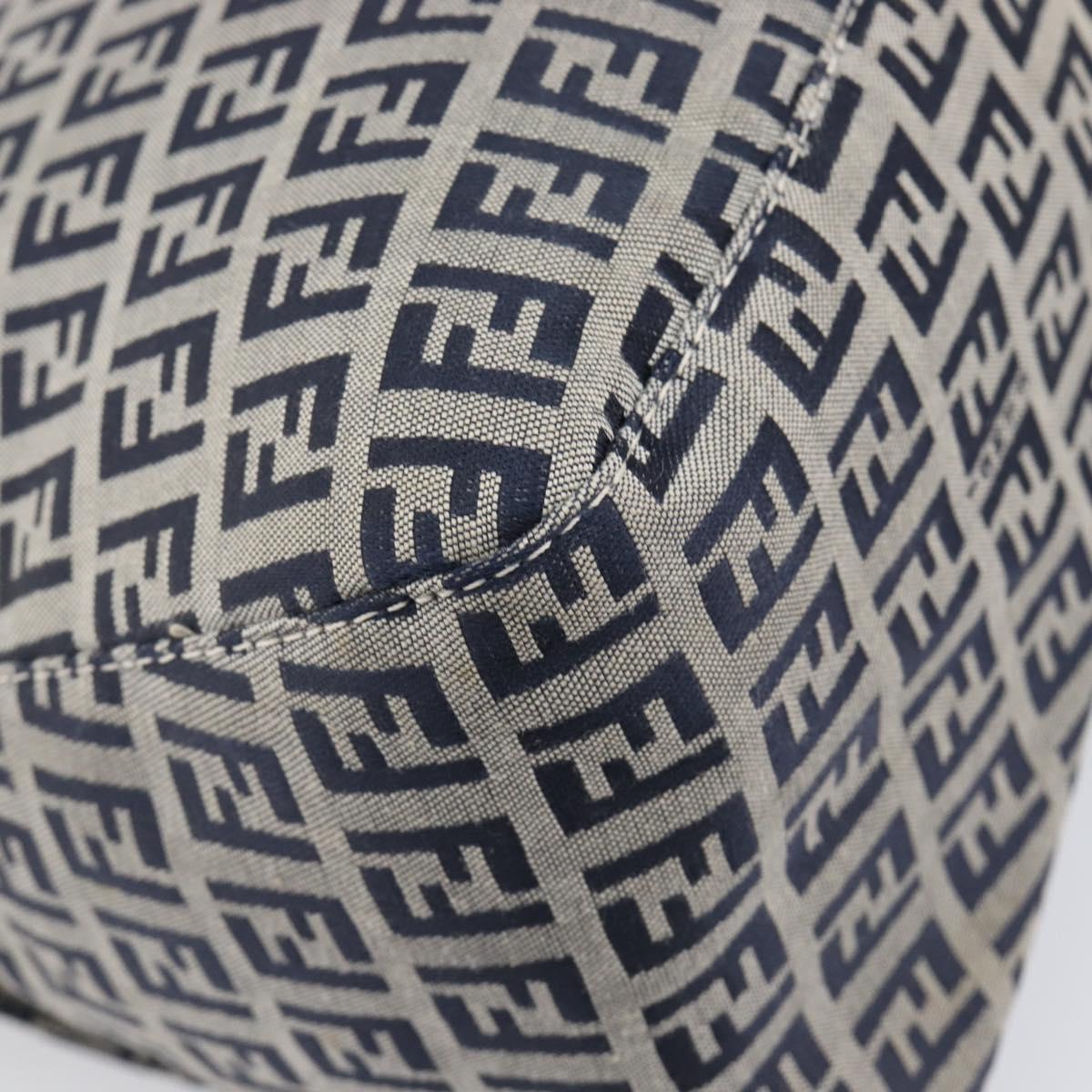 FENDI Zucchino Canvas Mamma Baguette Shoulder Bag Navy Silver Auth 200709V