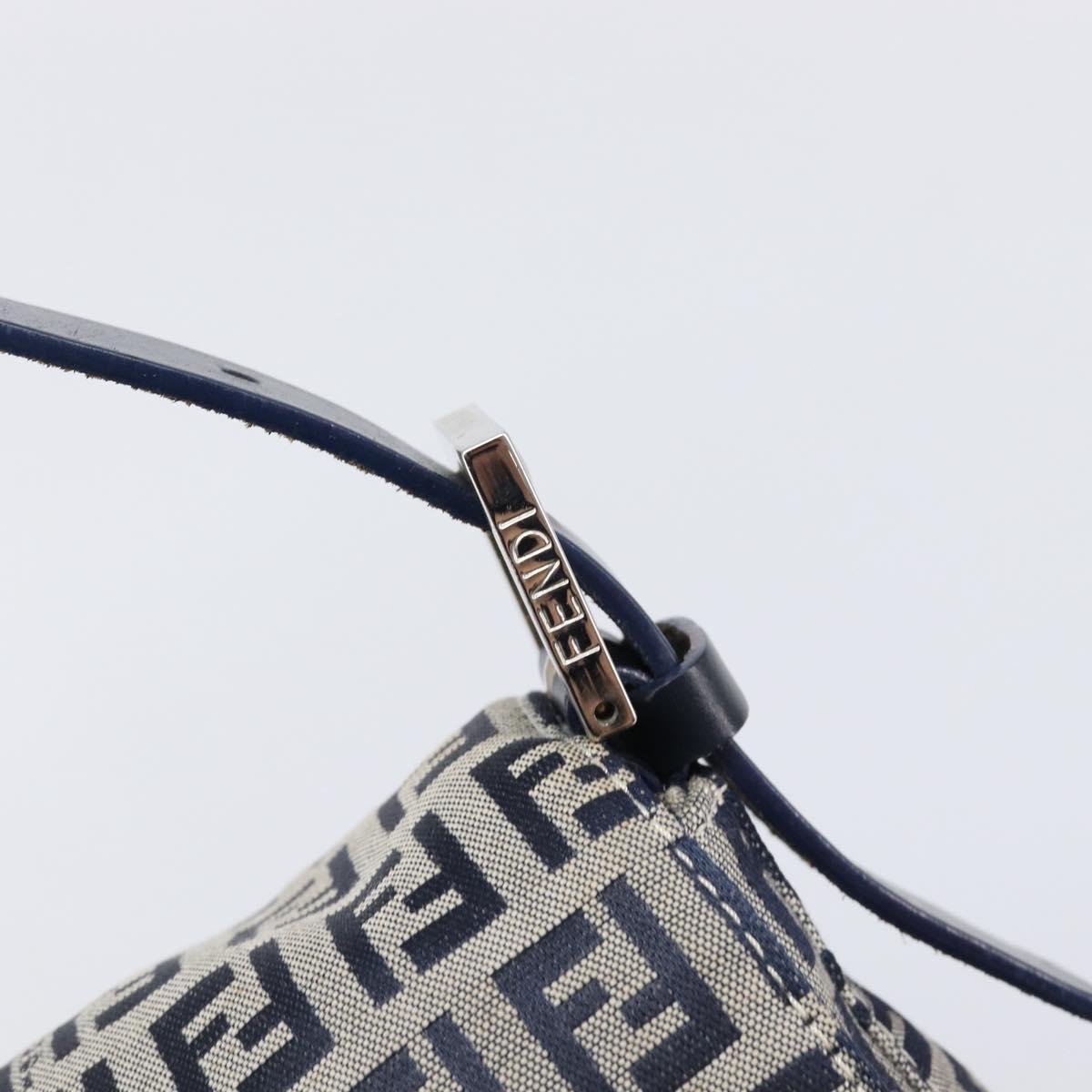 FENDI Zucchino Canvas Mamma Baguette Shoulder Bag Navy Silver Auth 200709V