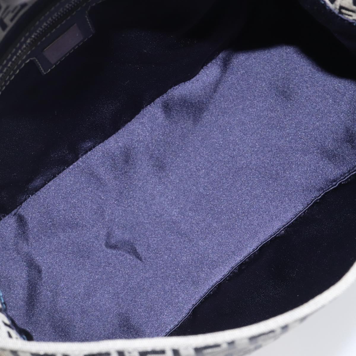 FENDI Zucchino Canvas Mamma Baguette Shoulder Bag Navy Silver Auth 200709V