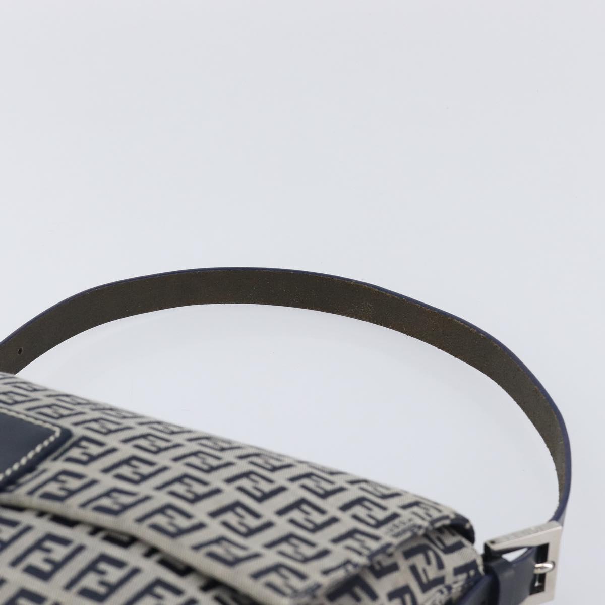 FENDI Zucchino Canvas Mamma Baguette Shoulder Bag Navy Silver Auth 200709V