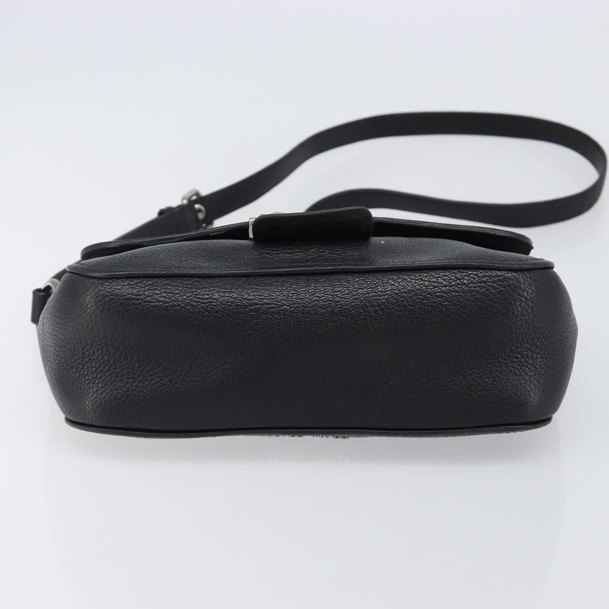Miu Miu Shoulder Bag Leather Black Silver Auth 200710A
