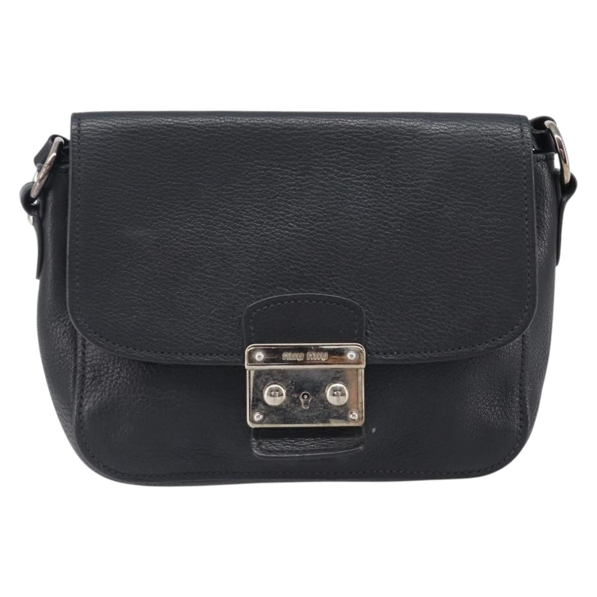 Miu Miu Shoulder Bag Leather Black Silver Auth 200710A
