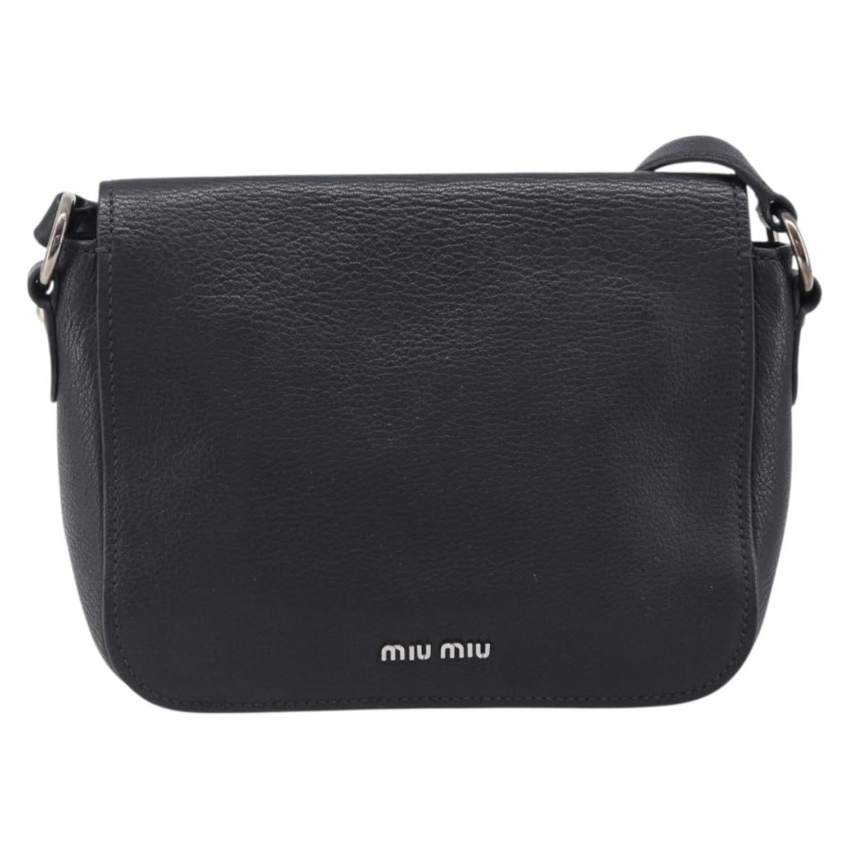 Miu Miu Shoulder Bag Leather Black Silver Auth 200710A