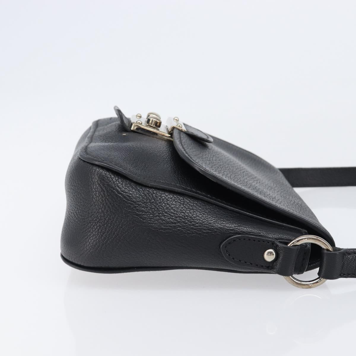 Miu Miu Shoulder Bag Leather Black Silver Auth 200710A