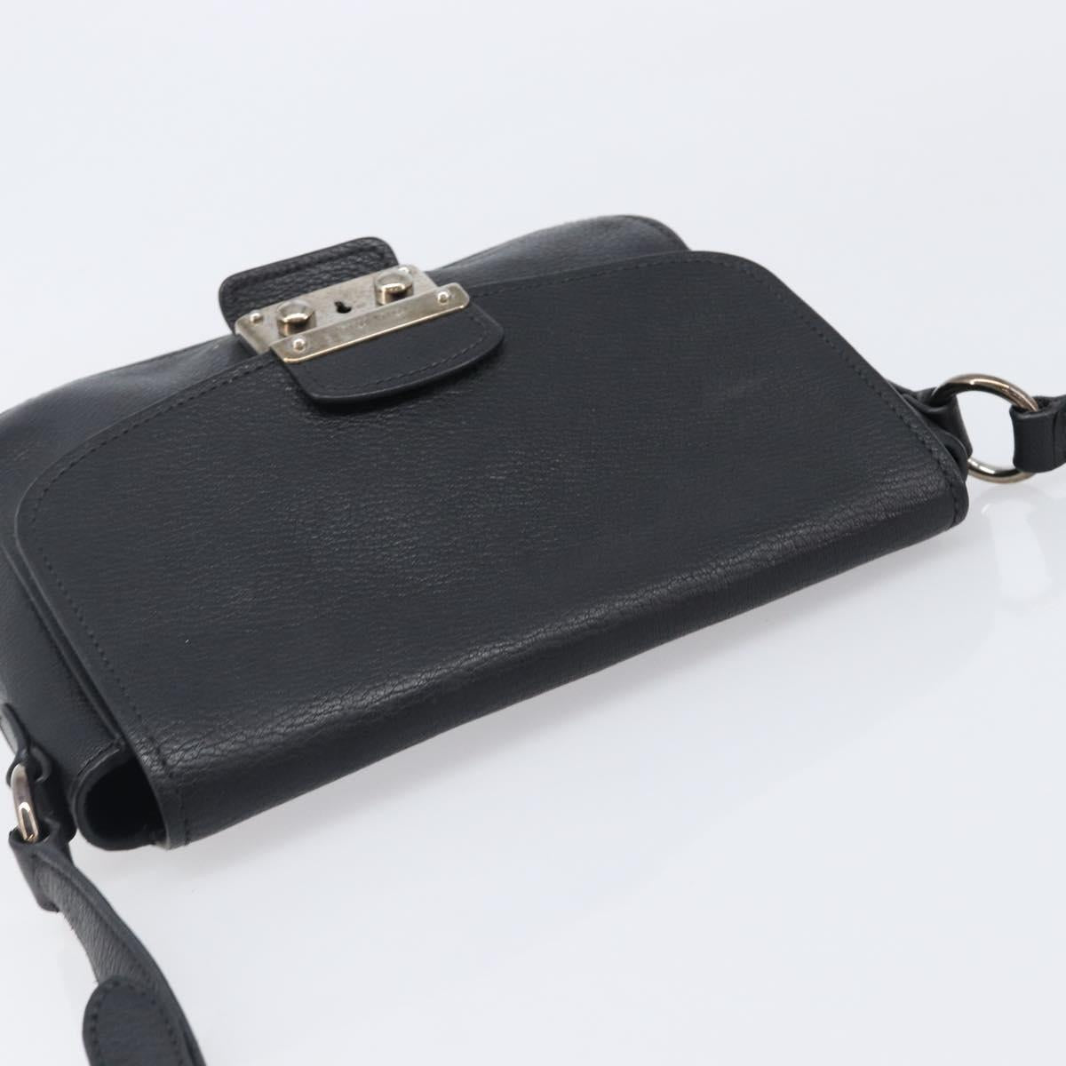 Miu Miu Shoulder Bag Leather Black Silver Auth 200710A