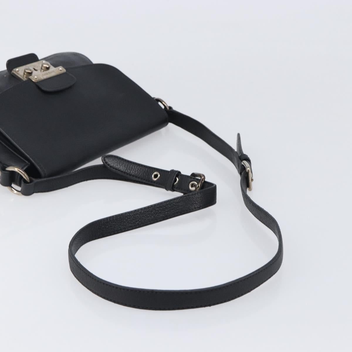 Miu Miu Shoulder Bag Leather Black Silver Auth 200710A