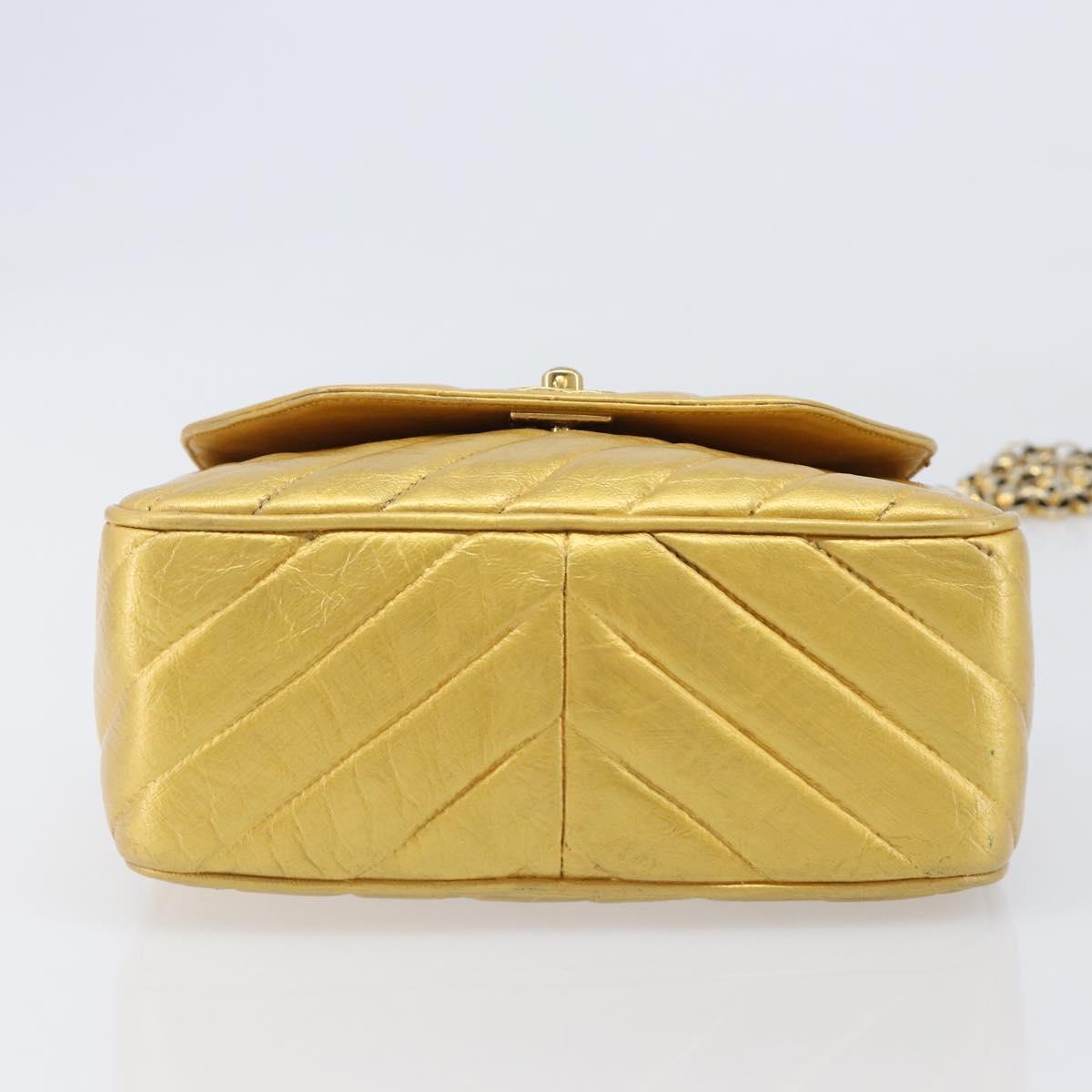 CHANEL Chain Shoulder Bag Leather Gold CC Auth 200713