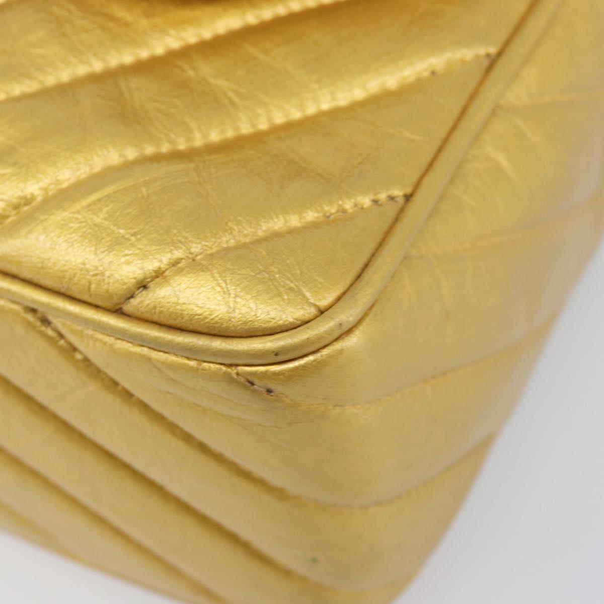 CHANEL Chain Shoulder Bag Leather Gold CC Auth 200713
