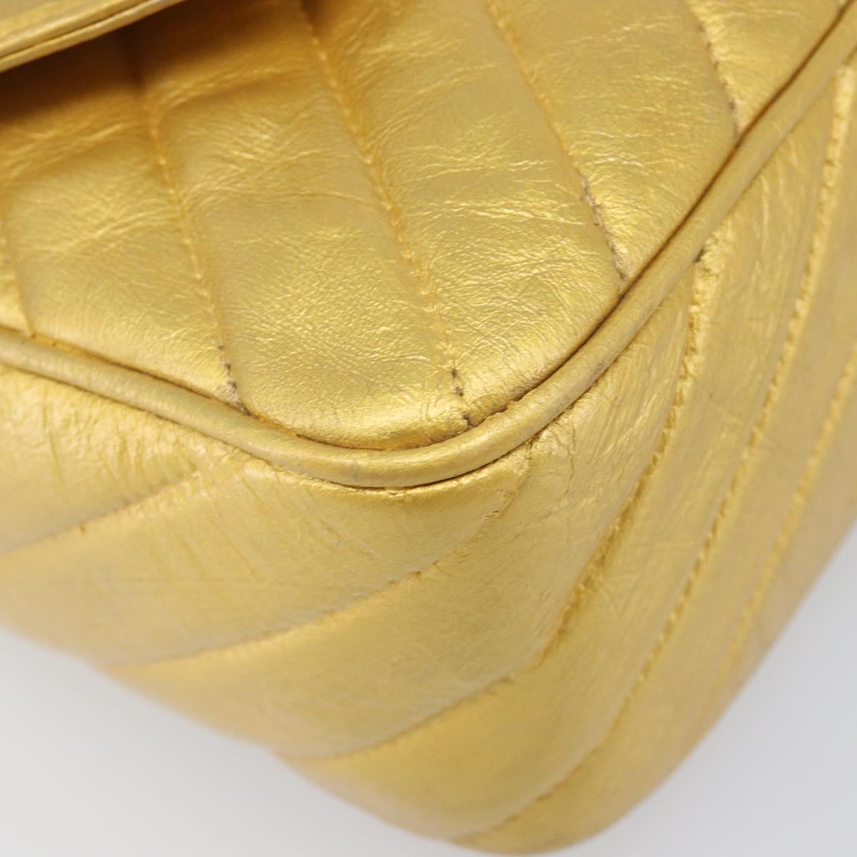 CHANEL Chain Shoulder Bag Leather Gold CC Auth 200713