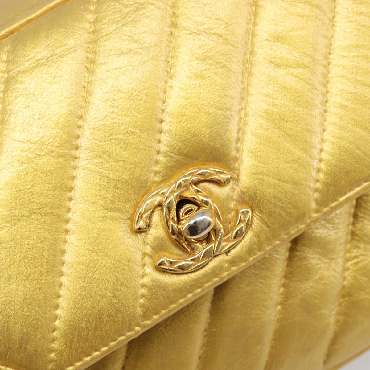 CHANEL Chain Shoulder Bag Leather Gold CC Auth 200713