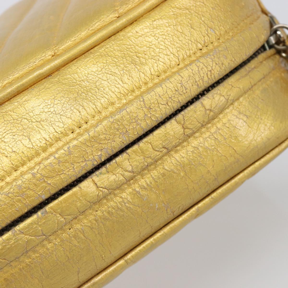 CHANEL Chain Shoulder Bag Leather Gold CC Auth 200713