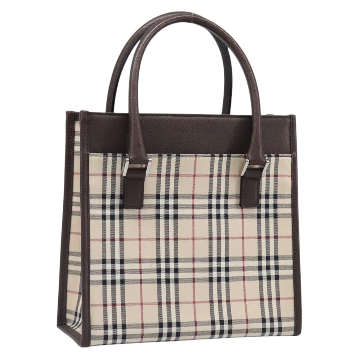 BURBERRY Nova Check Hand Bag Canvas Beige Silver Auth 200714V