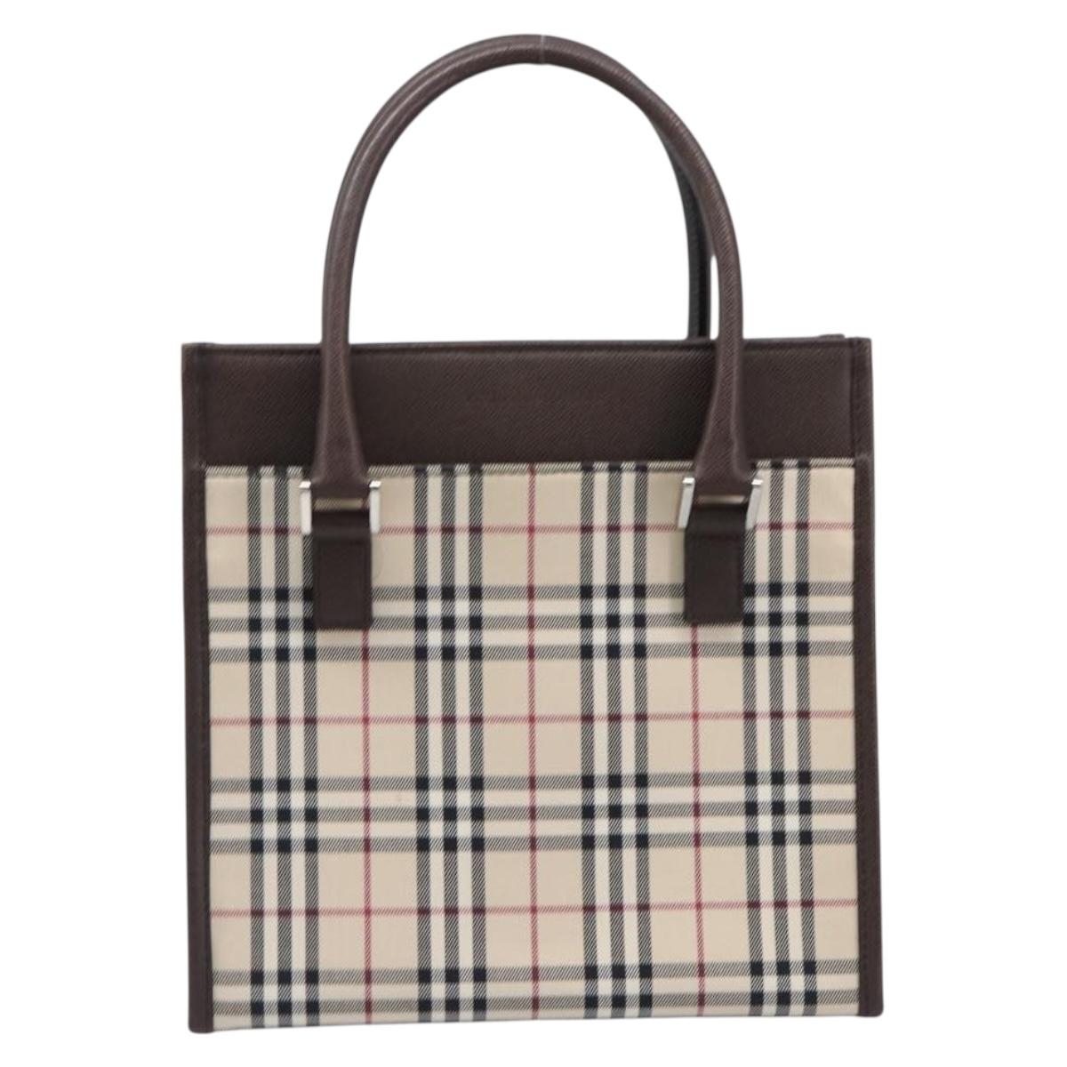 BURBERRY Nova Check Hand Bag Canvas Beige Silver Auth 200714V