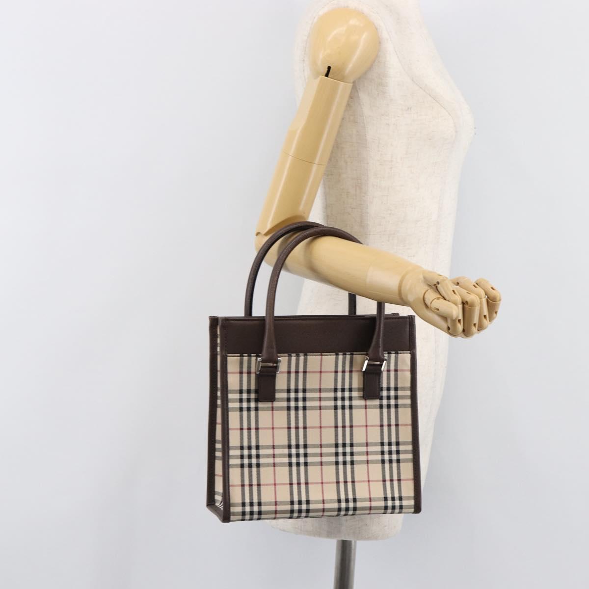 BURBERRY Nova Check Hand Bag Canvas Beige Silver Auth 200714V