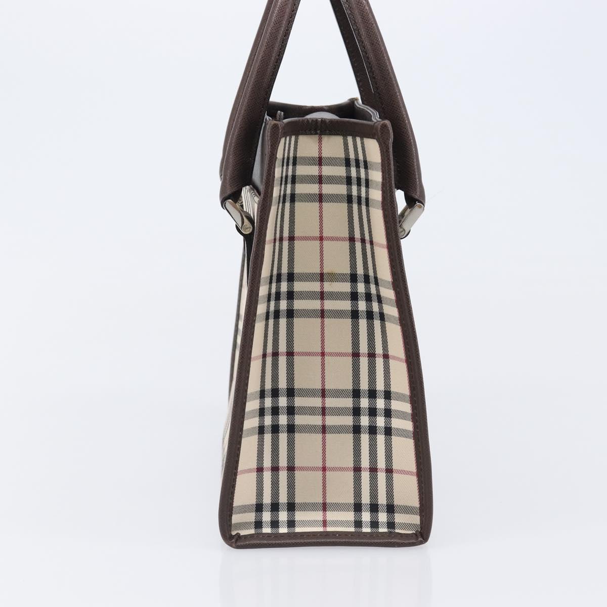 BURBERRY Nova Check Hand Bag Canvas Beige Silver Auth 200714V