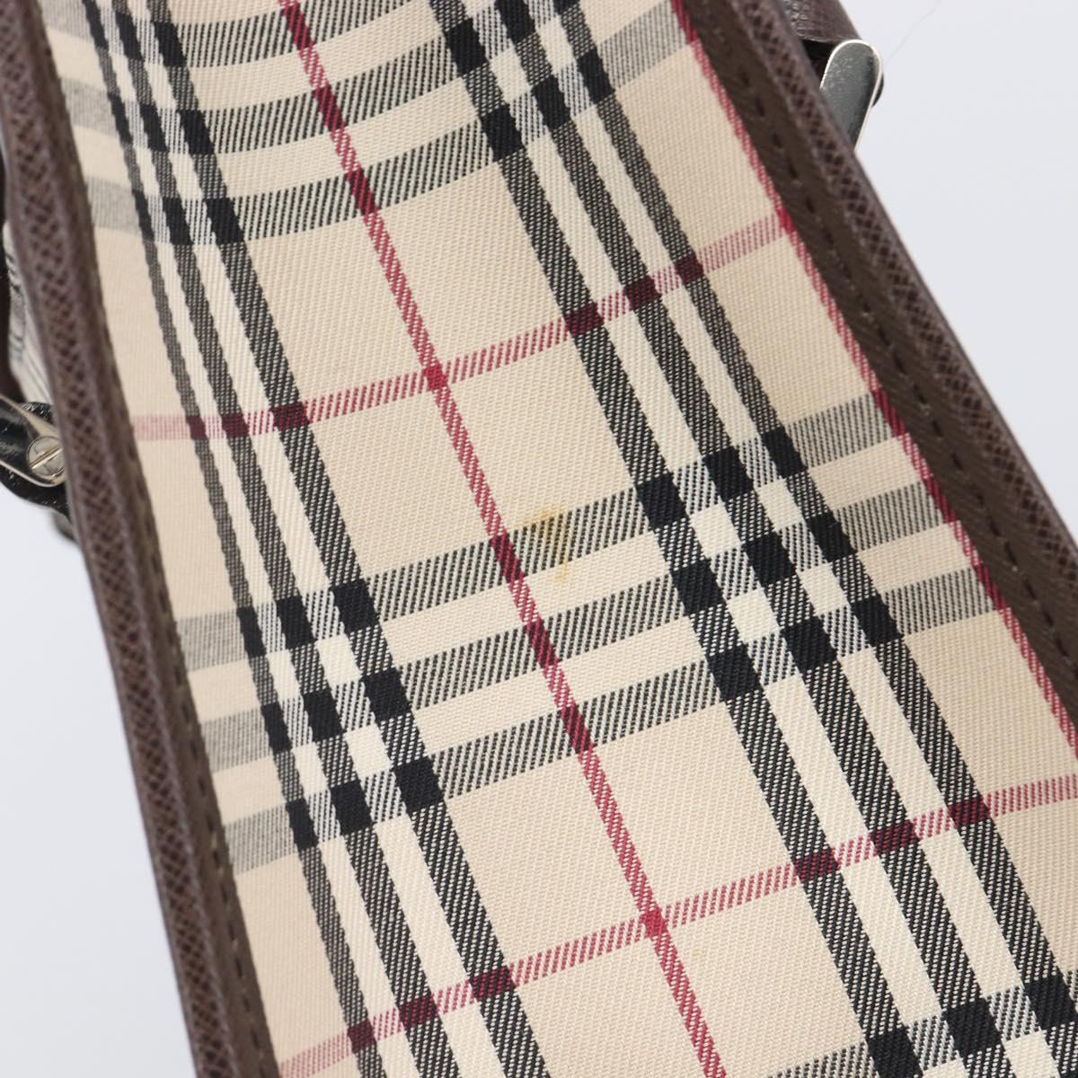 BURBERRY Nova Check Hand Bag Canvas Beige Silver Auth 200714V