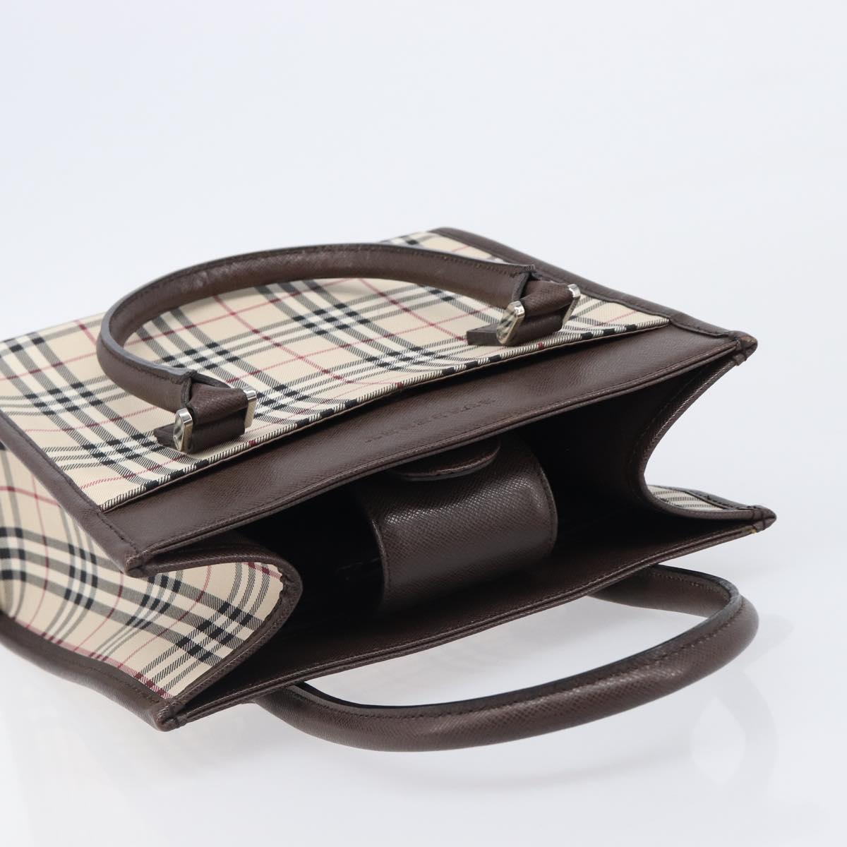 BURBERRY Nova Check Hand Bag Canvas Beige Silver Auth 200714V