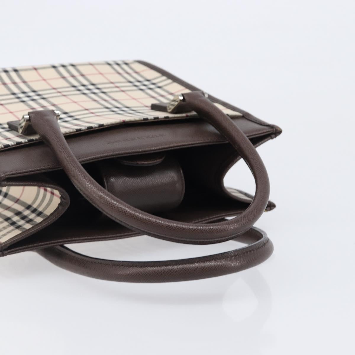 BURBERRY Nova Check Hand Bag Canvas Beige Silver Auth 200714V