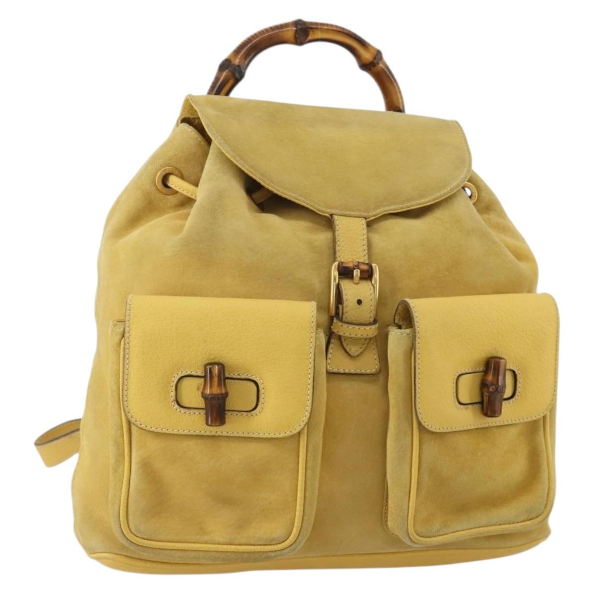 GUCCI Bamboo Backpack Suede Yellow Gold 003 58 0016 Auth 200716A