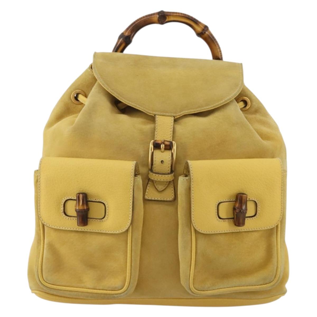 GUCCI Bamboo Backpack Suede Yellow Gold 003 58 0016 Auth 200716A