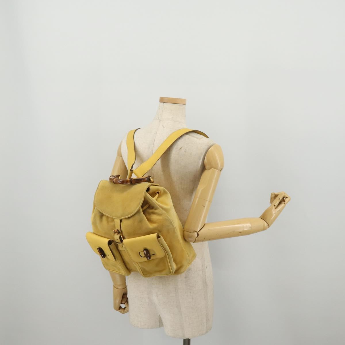 GUCCI Bamboo Backpack Suede Yellow Gold 003 58 0016 Auth 200716A