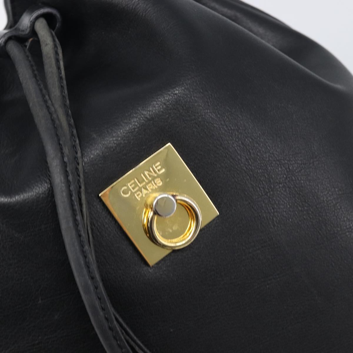 CELINE Purse Shoulder Bag Leather Black Gold Auth 200718A