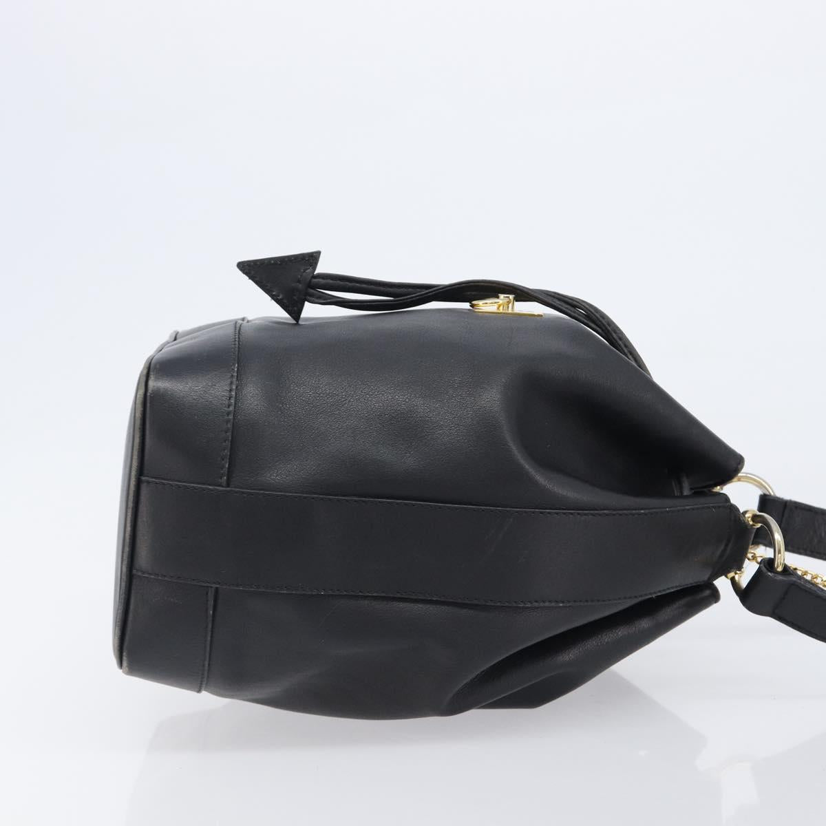 CELINE Purse Shoulder Bag Leather Black Gold Auth 200718A