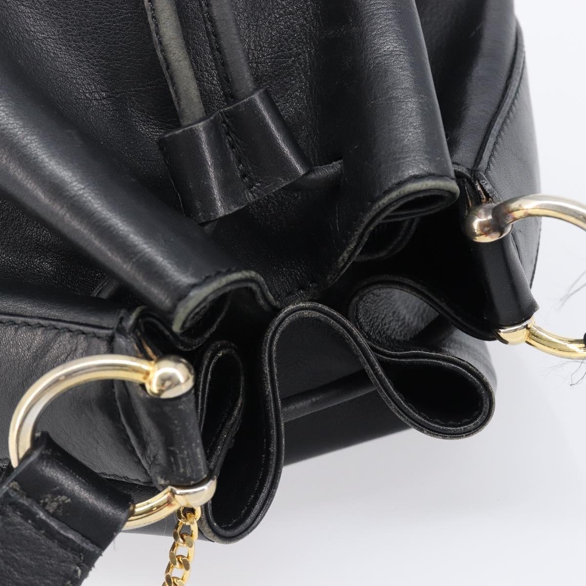 CELINE Purse Shoulder Bag Leather Black Gold Auth 200718A