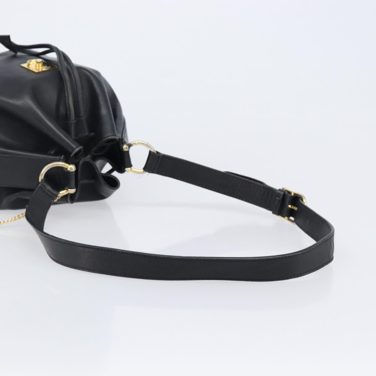CELINE Purse Shoulder Bag Leather Black Gold Auth 200718A