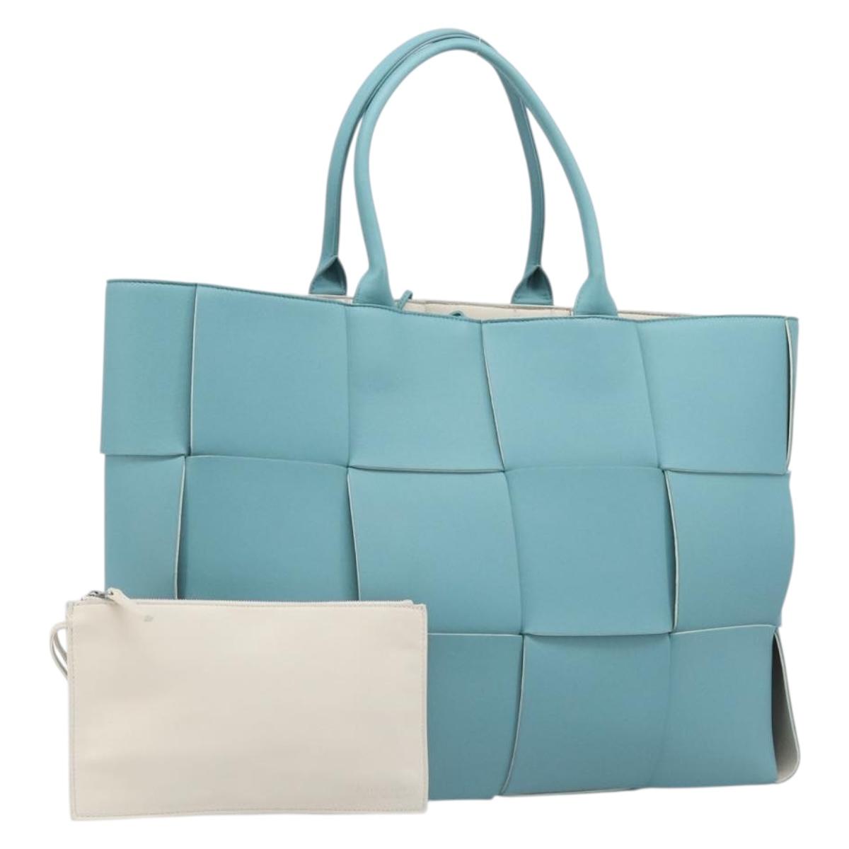 BOTTEGA VENETA MAXI INTRECCIATO Tote Bag Leather Turquoise Blue Auth 200719M