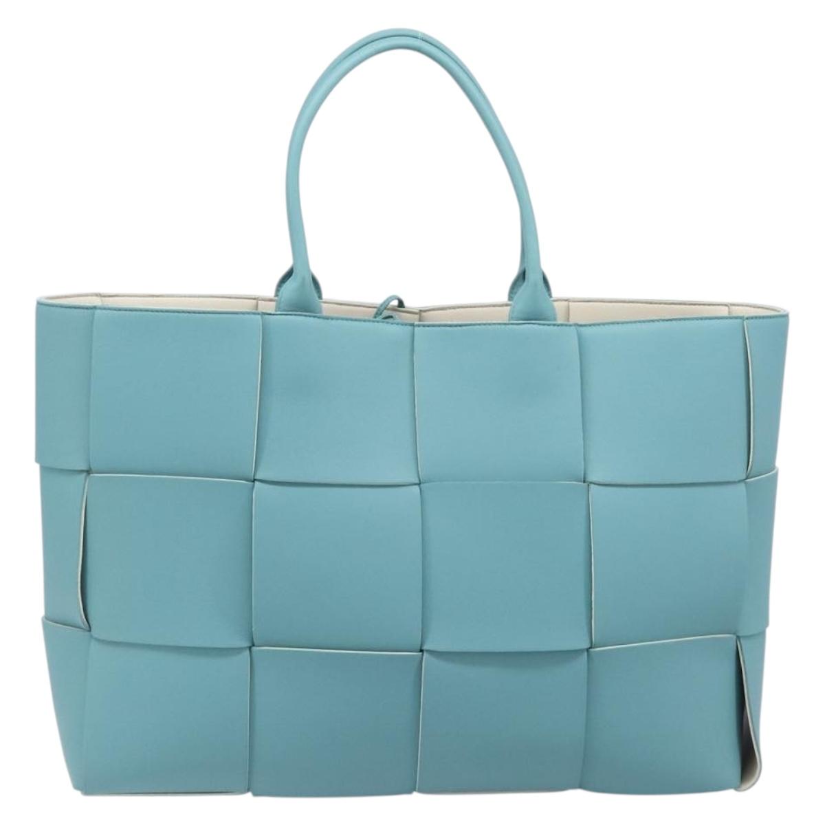 BOTTEGA VENETA MAXI INTRECCIATO Tote Bag Leather Turquoise Blue Auth 200719M