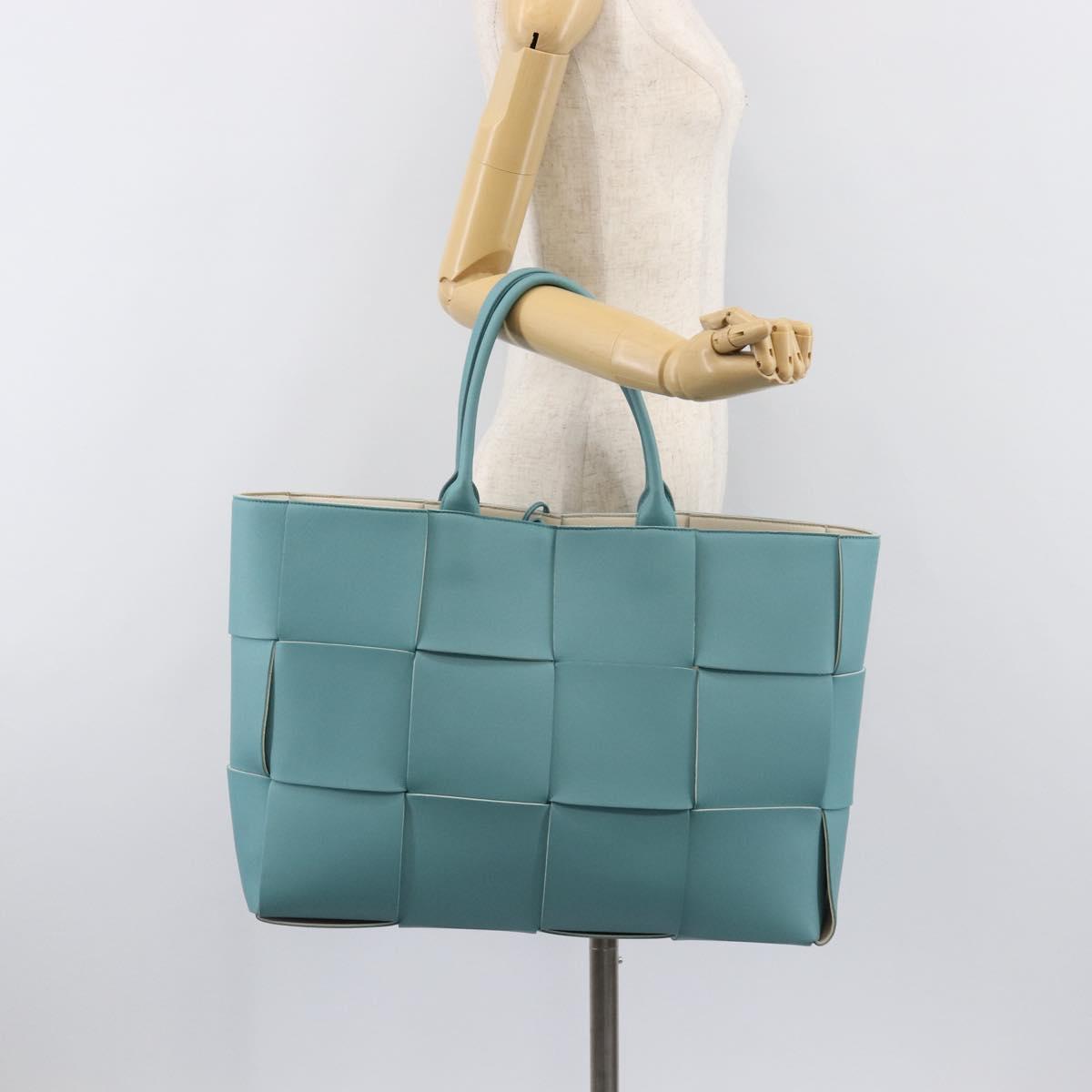 BOTTEGA VENETA MAXI INTRECCIATO Tote Bag Leather Turquoise Blue Auth 200719M