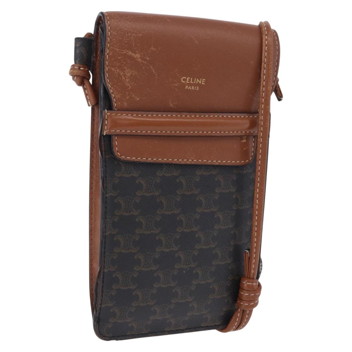 CELINE Triomphe Macadam Canvas Phone Pouch PVC Black Auth 200721