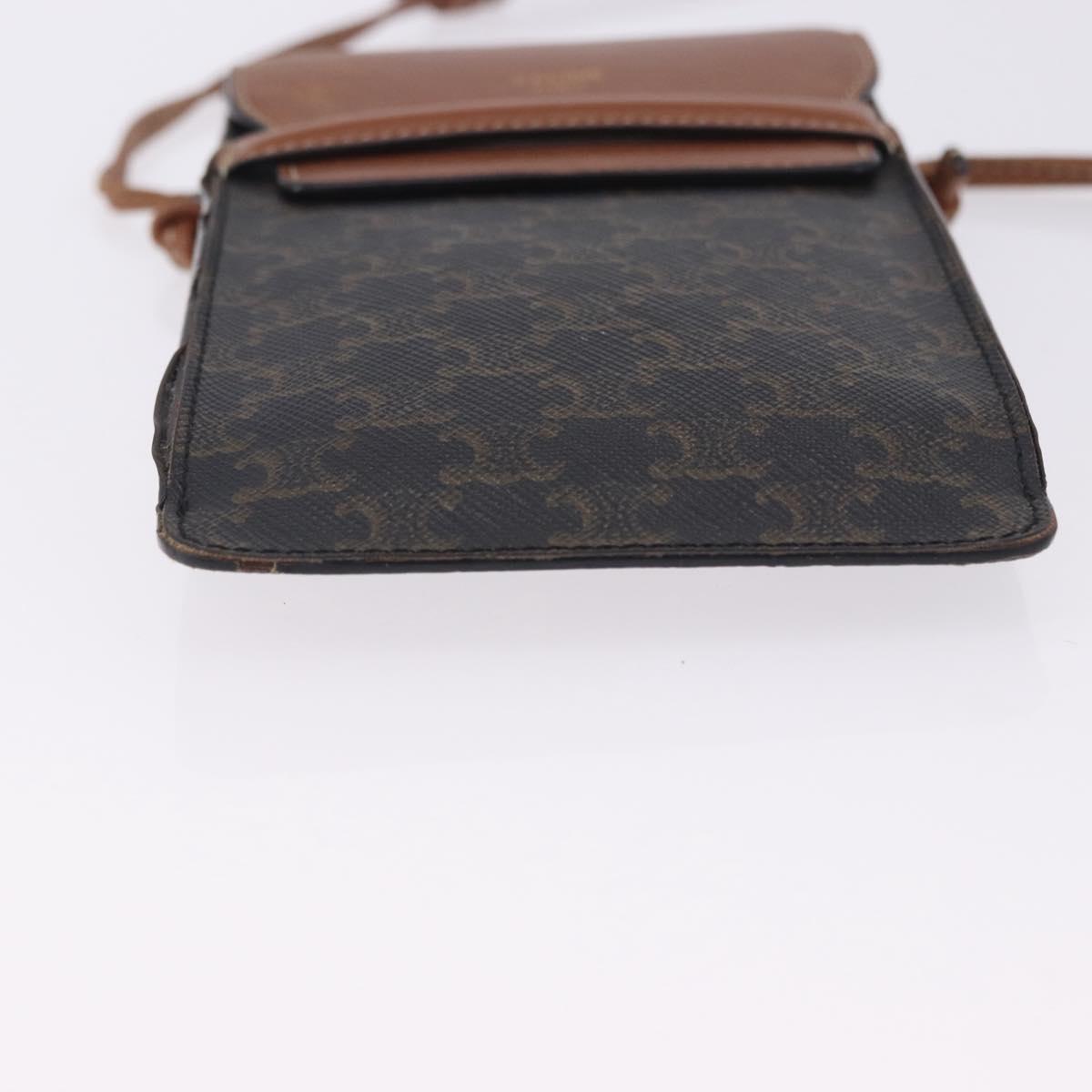 CELINE Triomphe Macadam Canvas Phone Pouch PVC Black Auth 200721