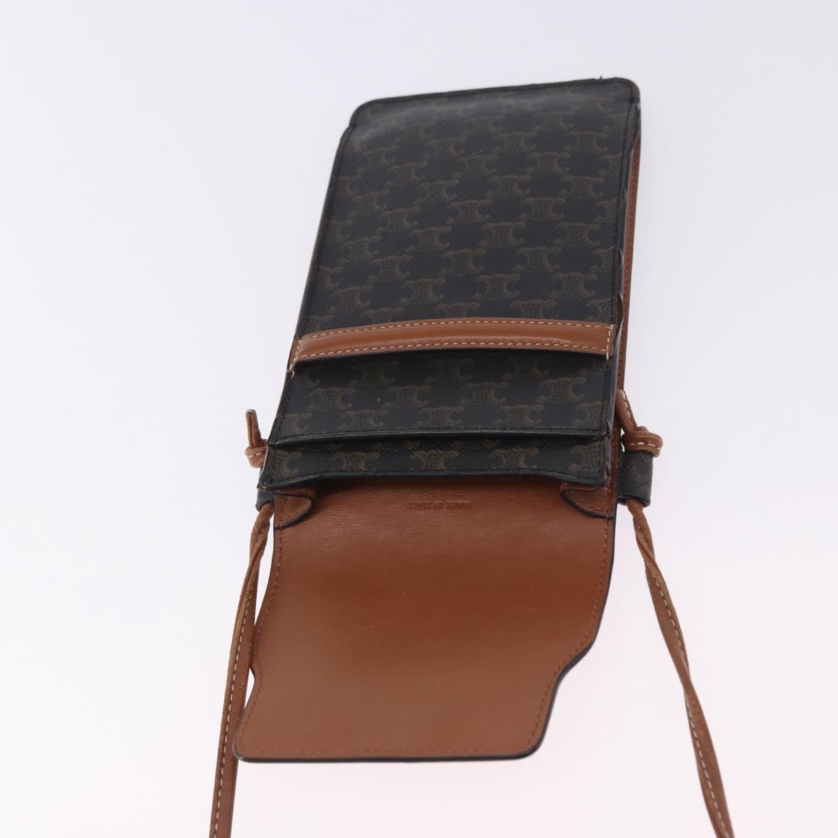 CELINE Triomphe Macadam Canvas Phone Pouch PVC Black Auth 200721