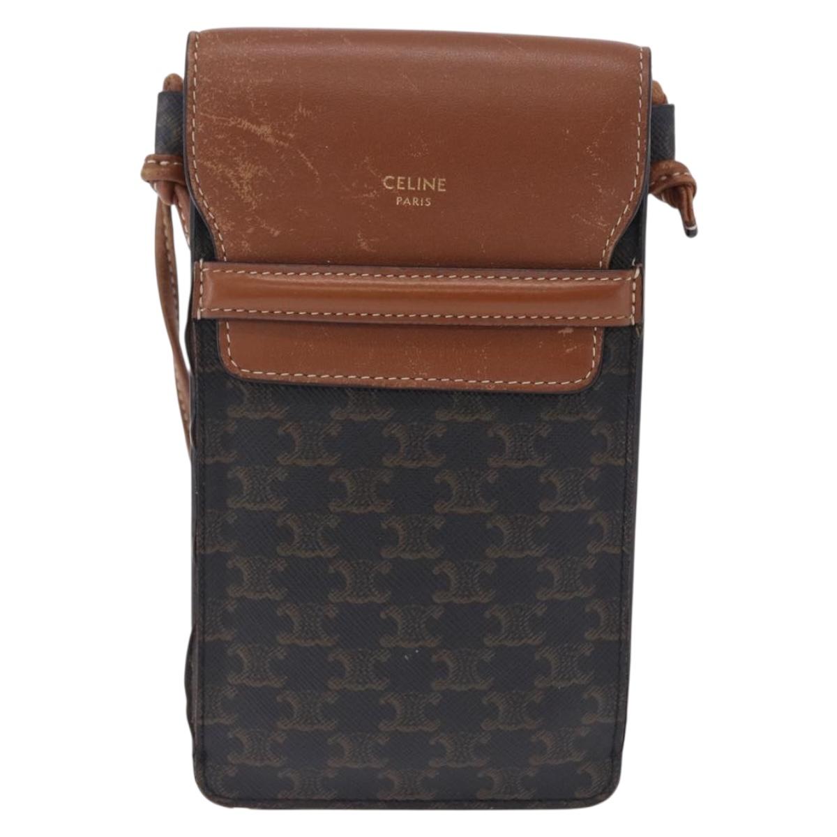 CELINE Triomphe Macadam Canvas Phone Pouch PVC Black Auth 200721