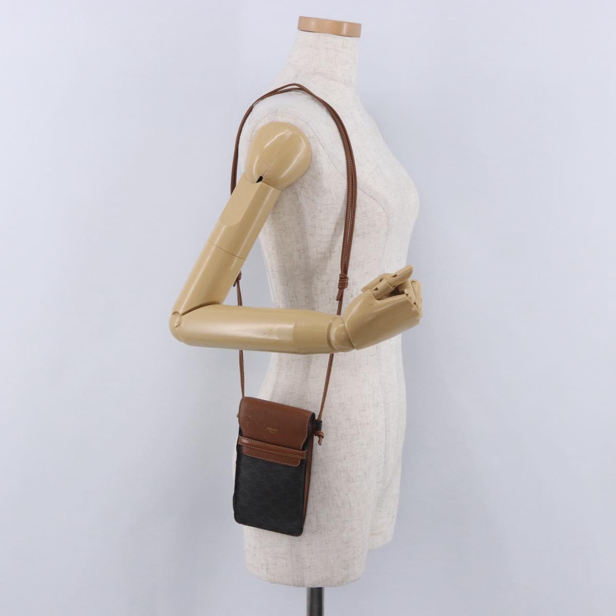 CELINE Triomphe Macadam Canvas Phone Pouch PVC Black Auth 200721
