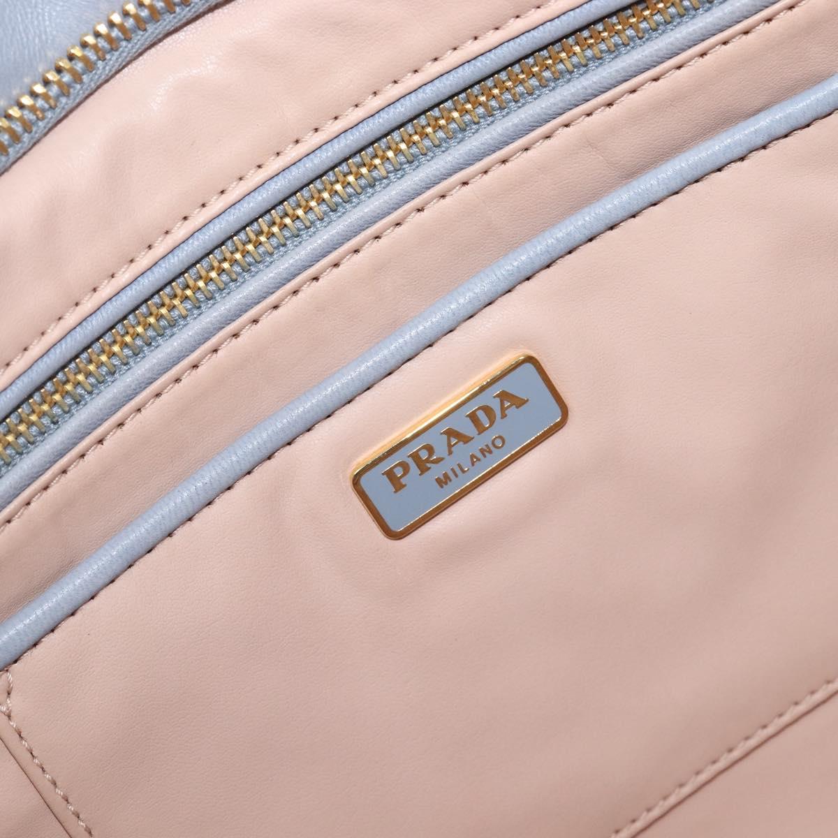 PRADA Clutch Bag Leather Light Blue Gold Auth 200722A