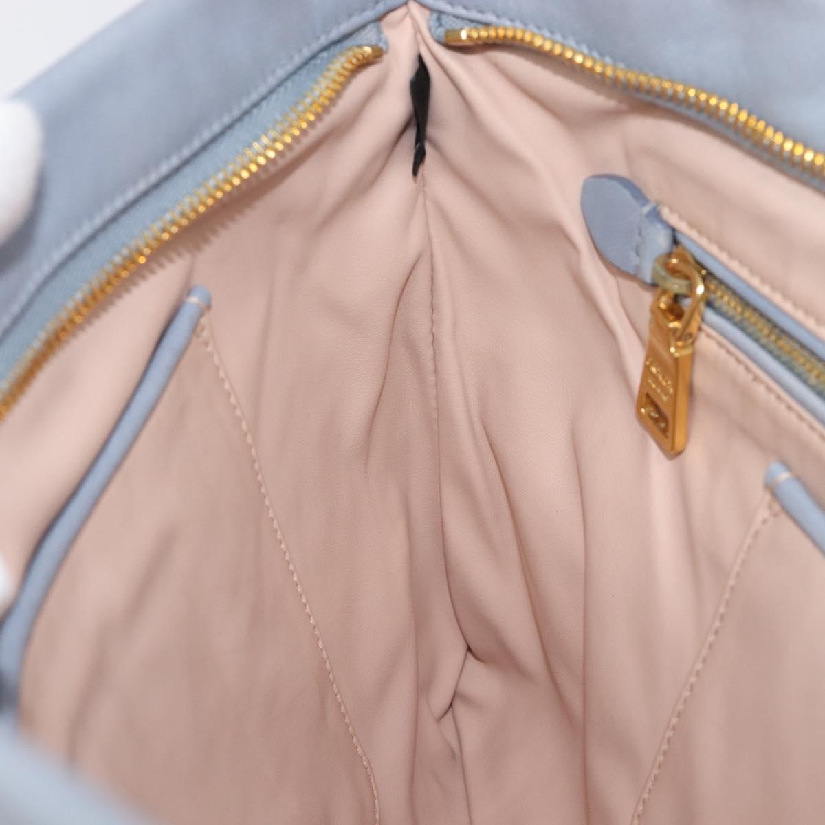 PRADA Clutch Bag Leather Light Blue Gold Auth 200722A