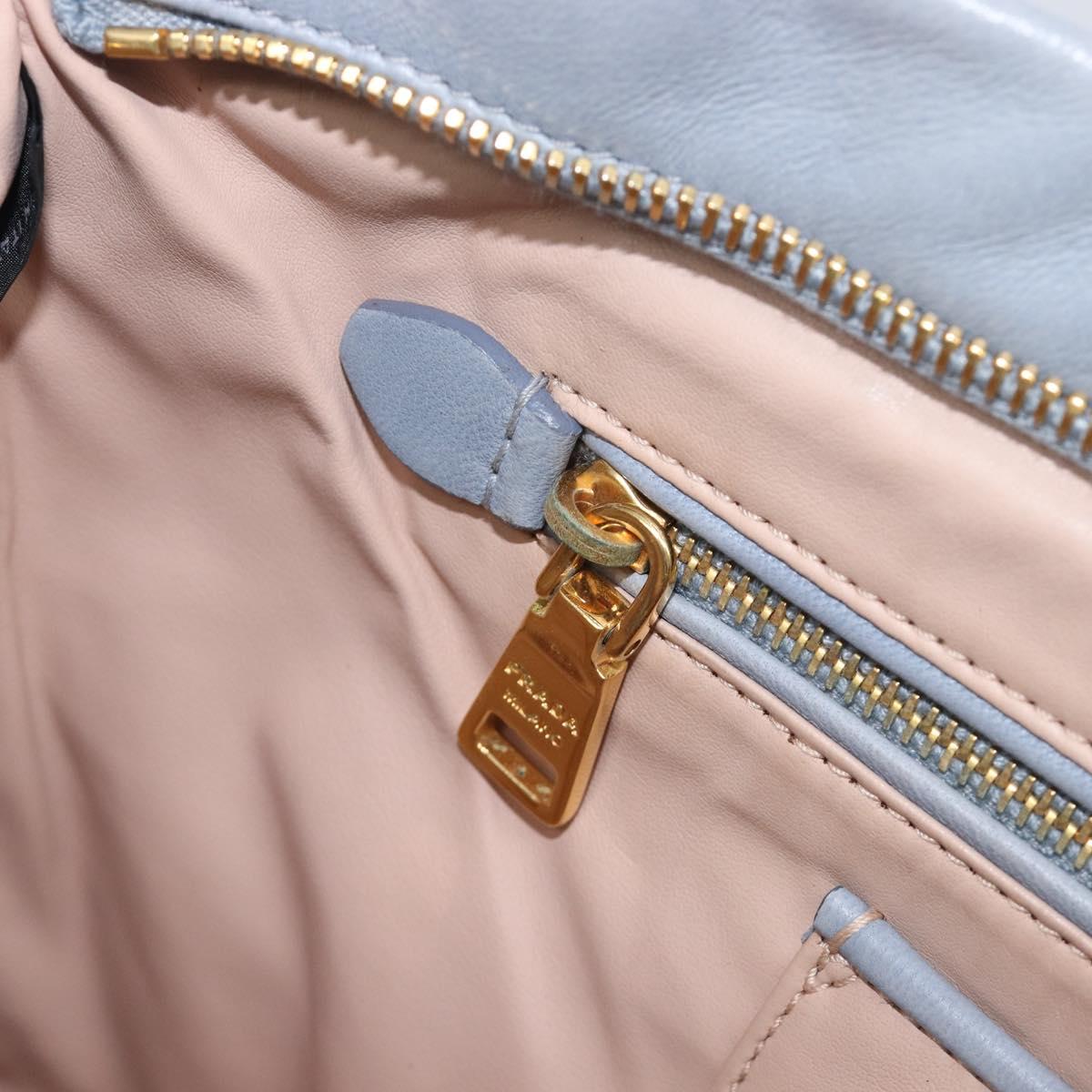 PRADA Clutch Bag Leather Light Blue Gold Auth 200722A