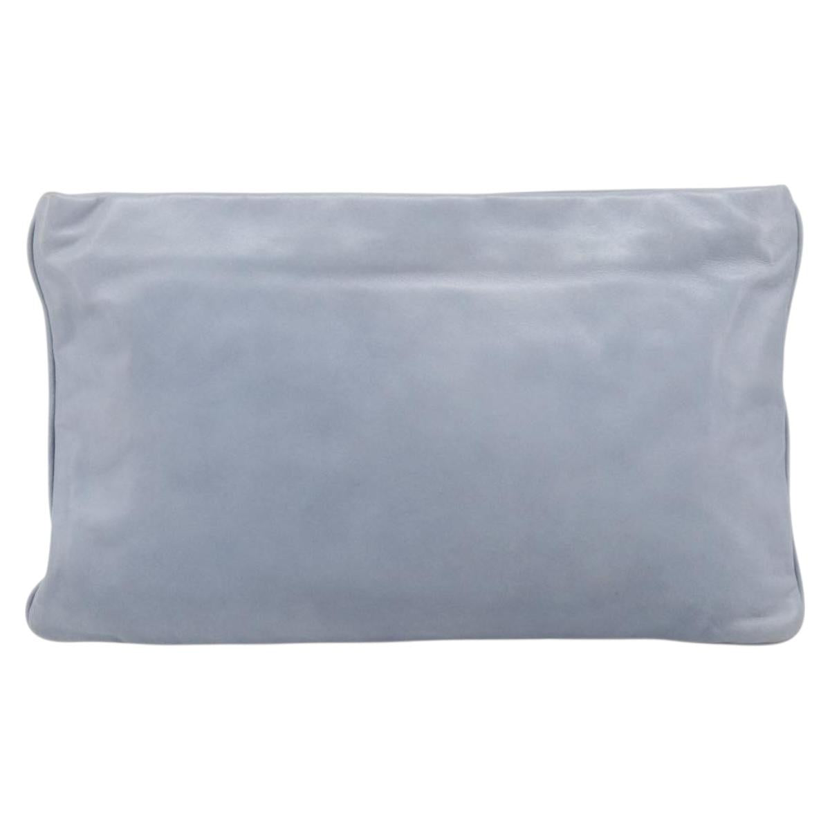 PRADA Clutch Bag Leather Light Blue Gold Auth 200722A