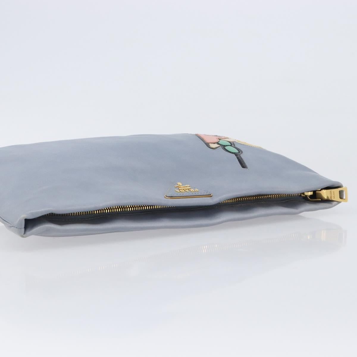 PRADA Clutch Bag Leather Light Blue Gold Auth 200722A